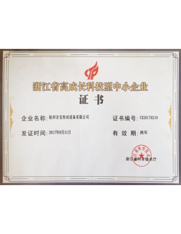 浙江省高成长科技型中小企业证书